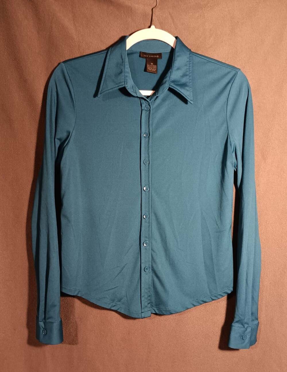 VTG The Limited Teal Button Up Blouse Womens Medium Long Sleeve Office Siren Y2K